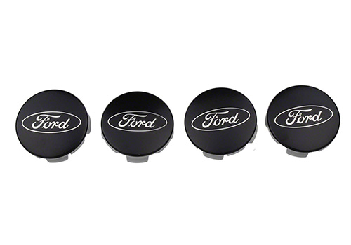 FORD CAR BLACK AND CHROME WHEEL CENTER CAP KIT-SATIN